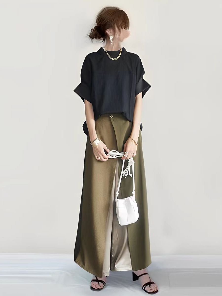レディース トップス パンツ ボーダー ストライプ ワイド 春夏 きれいめ 春 夏 上品 ワイドパンツ 切り替えデザイン セットアップ ポリエステル