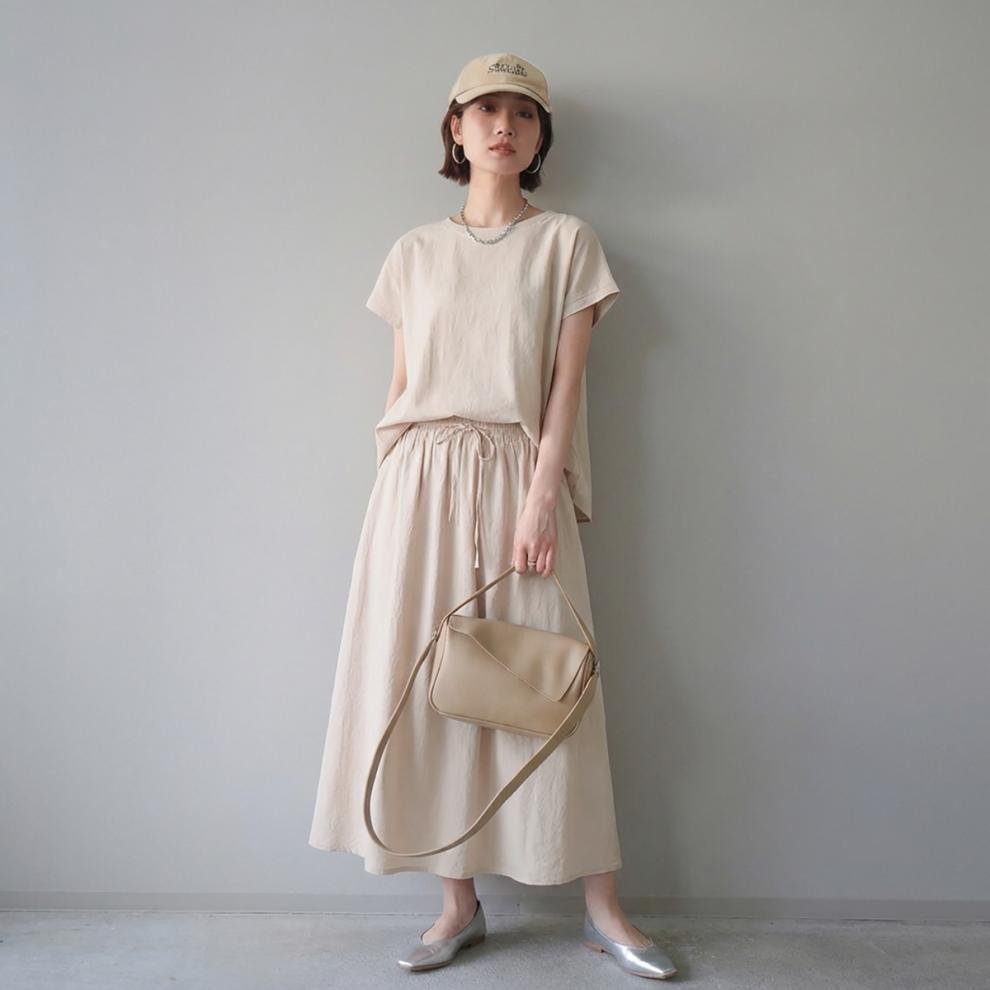 レディース トップス スカート 無地 ゆったり コットン 綿 リネン 春夏 体型カバー 春 フレア 夏 ラウンドネック ロング 切り替えデザイン プルオーバー ロングスカート