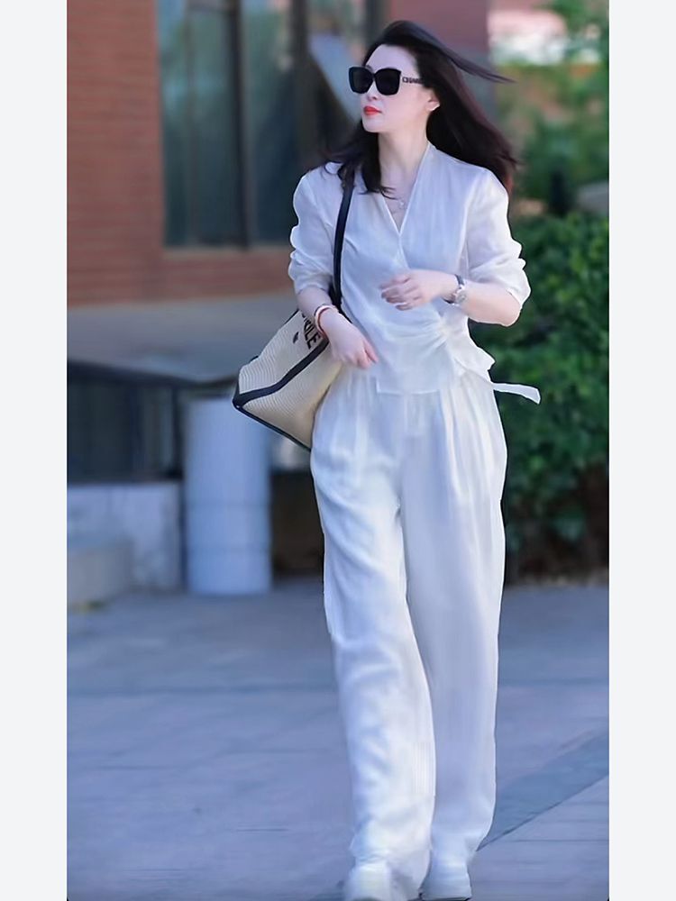 レディース トップス パンツ ボトムス シャツ セットアップ ワイドパンツ 5分袖 Vネック カシュクール 襟なし スマート フェミニン リボン コンサバ きれいめ シンプル カジュアル おしゃれ かっこいい こなれ感 クール 都会的 抜け感 無地 春 夏 ママ OL 通勤 学生 学校 通学 デート お出かけ リゾート 旅行 レストラン 女子会 休日 ホテル ショッピング カフェ コーデ 体型カバー 普段使い 着回し M L XL 2XL 大きいサイズ ホワイト ブラック ネイビー ベーシックカラー
