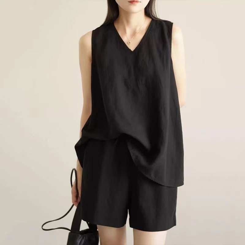 レディース Tシャツ パンツ 無地 ゆったり コットン 綿 麻 春夏 きれいめ 通勤 春 ショート 夏 ショートパンツ シンプル シャツ 切り替えデザイン タンクトップ セットアップ 都会的