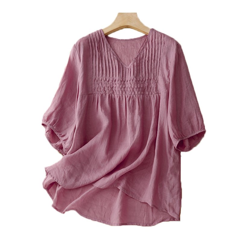 レディース シャツ Tシャツ 長袖 無地 ゆったり コットン 綿 麻 夏 きれいめ 通勤 体型カバー 春夏 前開き Vネック シンプル