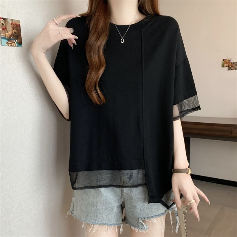 レディース Tシャツ 半袖 ゆったり 春夏 カジュアル 春 夏 ラウンドネック シャツ 切り替えデザイン ステッチ レギュラー