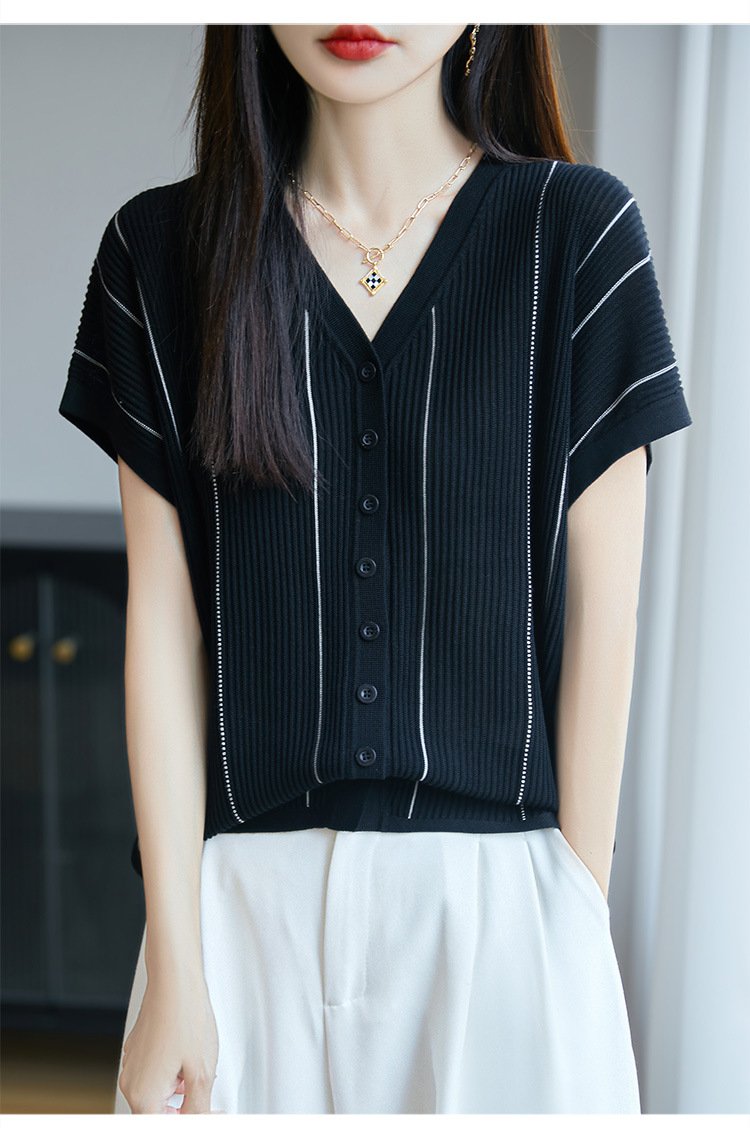 レディース Tシャツ カーディガン 半袖 ボーダー ストライプ チェック柄 ゆったり 春夏 カジュアル きれいめ Vネック 春 夏 膝丈 上品 シャツ ポリエステル