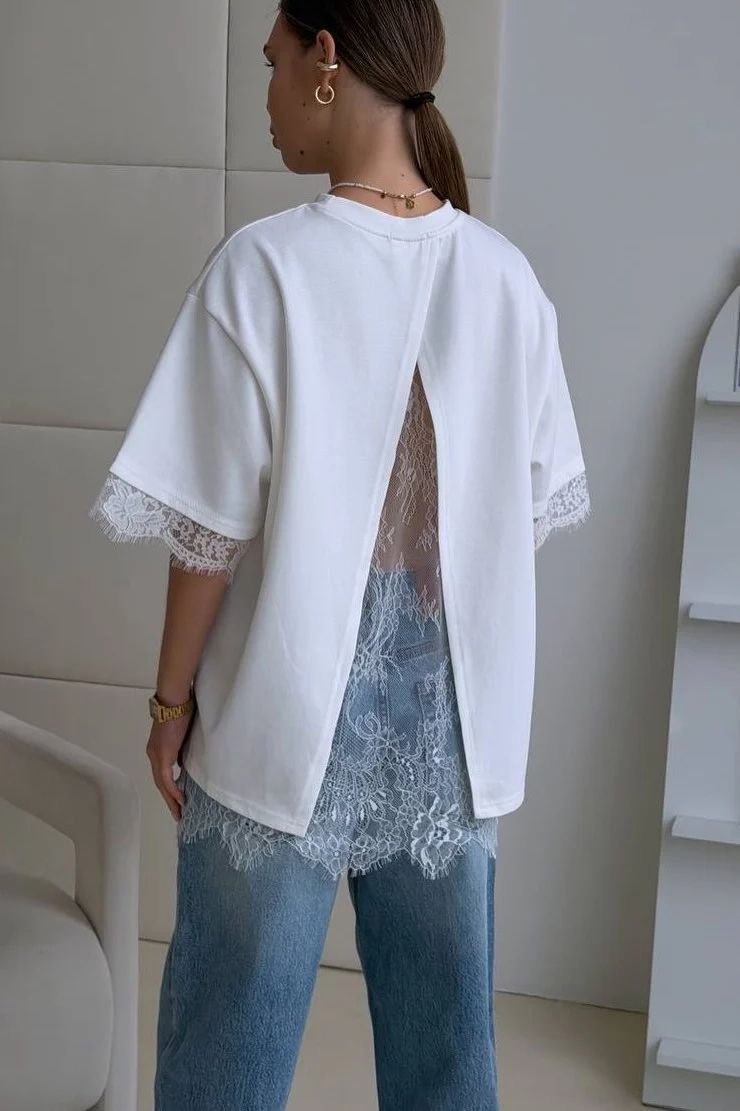 レディース Tシャツ 半袖 ボーダー ストライプ 無地 ゆったり 春夏 体型カバー 春 夏 ラウンドネック レース シンプル クルーネック シャツ レギュラー