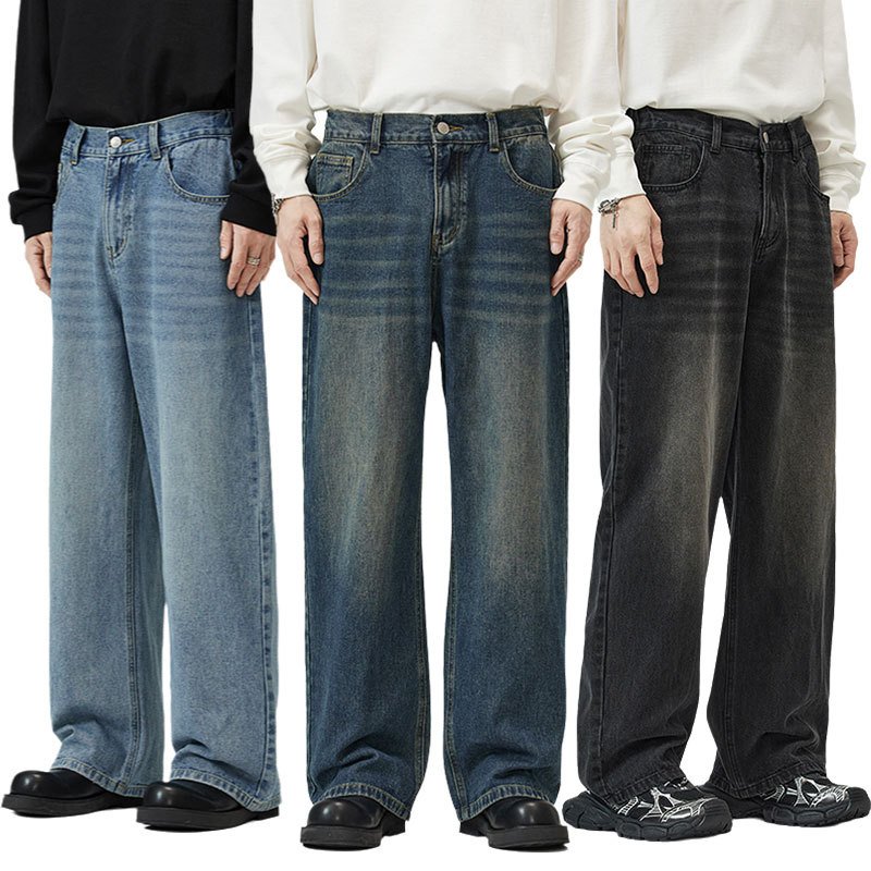 レディース パンツ ワイド レトロ 男女兼用 ストレート ワイドパンツ ウォッシュ