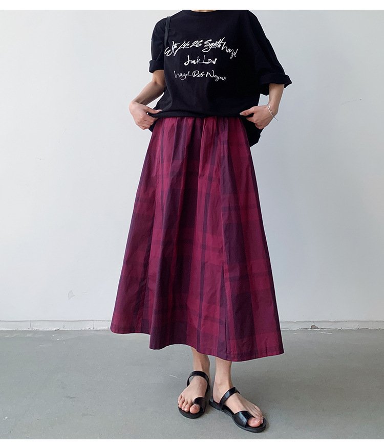 スカート チェック柄 春夏 カジュアル きれいめ 春 夏 ミモレ 上品 Aライン ポリエステル