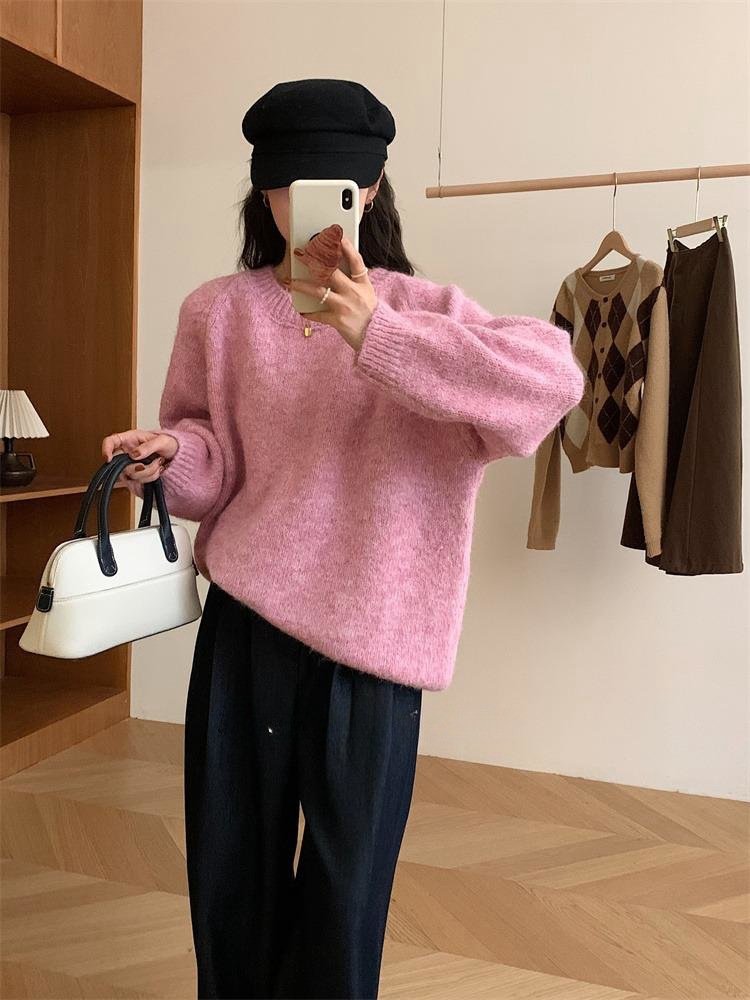 レディース トップス ニット 長袖 無地 ゆったり 秋冬 秋 体型カバー 大きいサイズ 膝丈 ラウンドネック シンプル 冬 上品 グレー ライトグレー ダークグレー 切り替えデザイン セーター ベージュ プルオーバー ピンク グリーン ポリエステル パープル