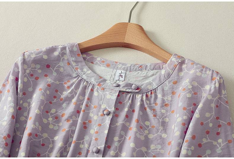 レディース シャツ トップス Tシャツ ドット柄 プリント コットン 綿 麻 春夏 カジュアル きれいめ 通勤 前開き デニム 春 夏 エレガント 立ち襟 ドット
