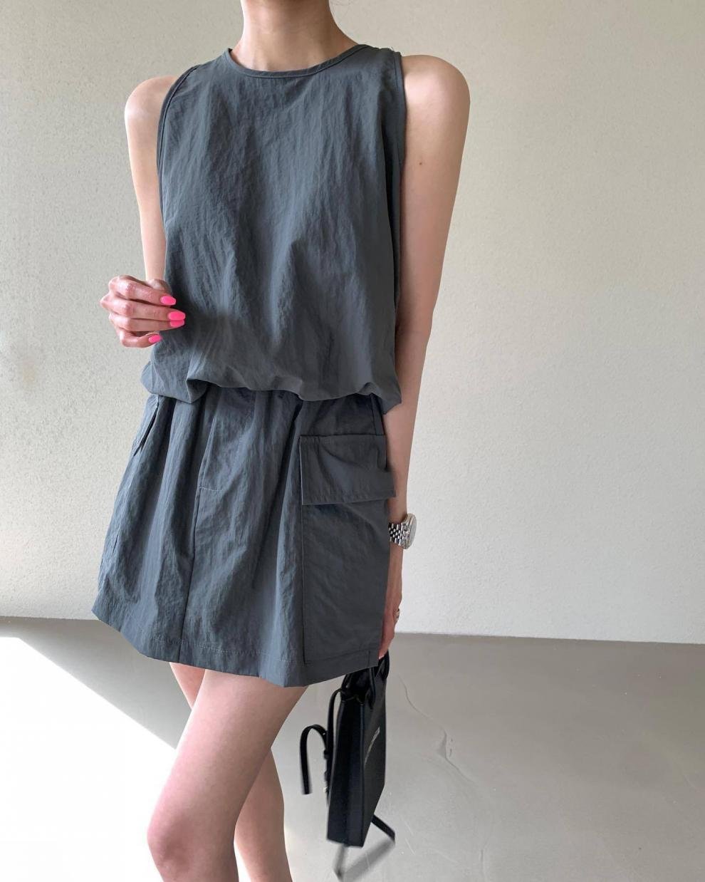 パンツ スカート ノースリーブ ワイド 春夏 カジュアル 春 ショート 夏 ショートパンツ ラウンドネック タンクトップ セットアップ