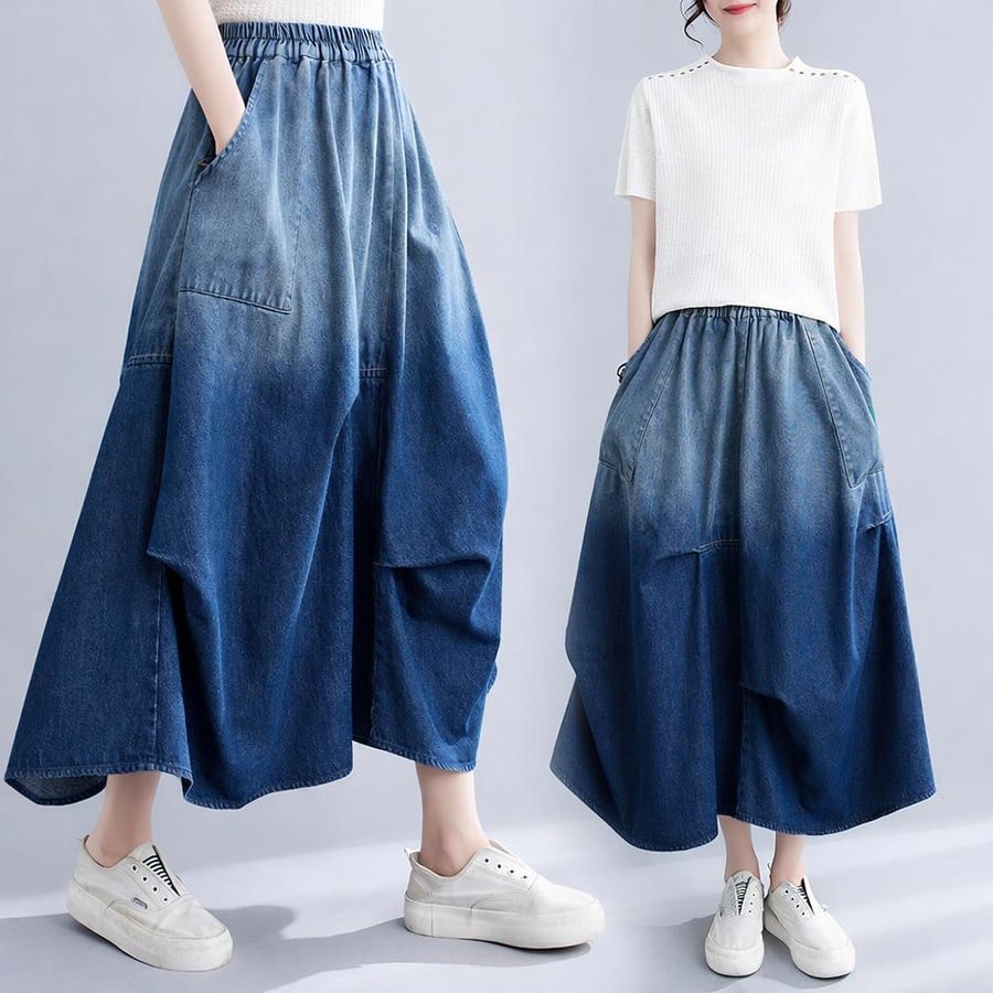 スカート スリム デニム 秋 フレア 上品 ロング ハーフ フレアスカート ポリエステル