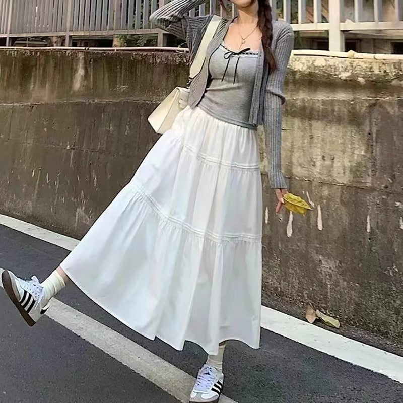レディース スカート ロング ロングスカート ティアード ティアードスカート ティアードロングスカート 選べるレングス 選べる２レングス フレア セミフレア フェミニン 切り替えデザイン かわいい 大人可愛い シンプル カジュアル おしゃれ こなれ感 ラフ ガーリー 主役級 存在感 抜け感 キュート ロマンティック ナチュラル 無地 春 夏 デート お出かけ 女子会 休日 ショッピング カフェ 体型カバー 普段使い 着回し モテ 清楚 スタイルアップ ホワイト
