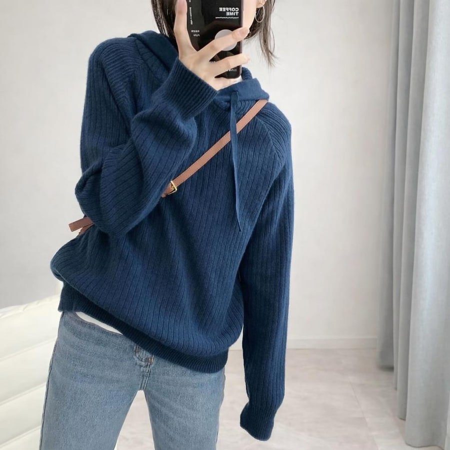 レディース トップス ニット 長袖 無地 ゆったり 秋冬 秋 カジュアル 体型カバー 膝丈 シンプル 冬 セーター フード ポリエステル