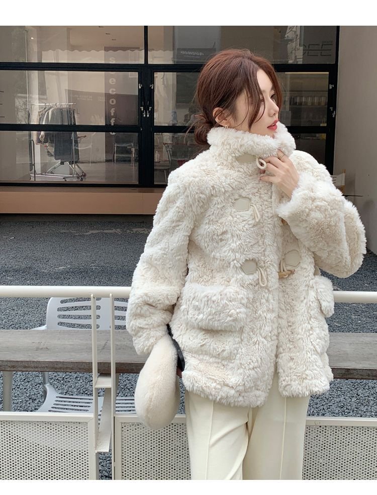 レディース コート 長袖 ゆったり 秋冬 秋 膝丈 冬 おしゃれ ファー フェイクファー ウール スタンドカラー ボタン