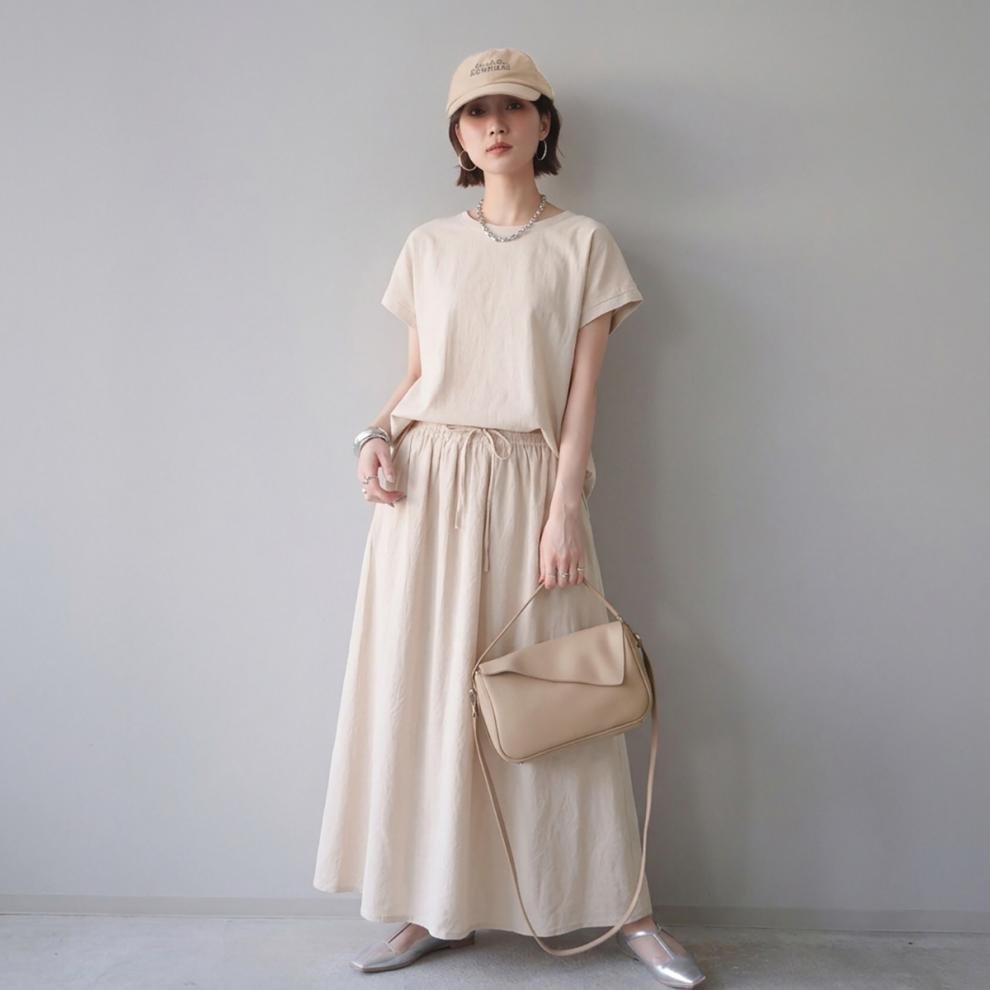 レディース トップス スカート 無地 ゆったり コットン 綿 リネン 春夏 体型カバー 春 フレア 夏 ラウンドネック ロング 切り替えデザイン プルオーバー ロングスカート