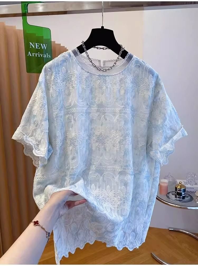 レディース Tシャツ 半袖 ゆったり コットン 綿 夏 秋冬 カジュアル 大きいサイズ 春夏 ラウンドネック 秋 レース 冬 刺繍 おしゃれ シャツ 上着