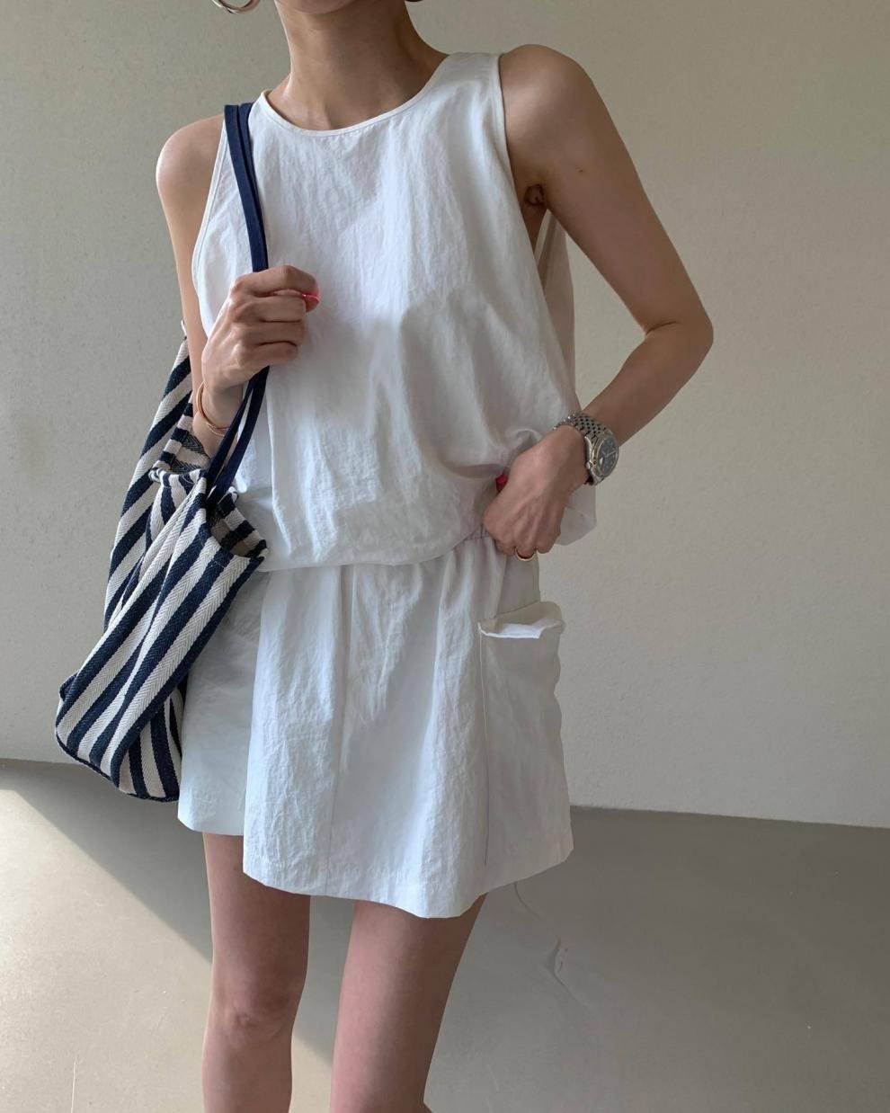 パンツ スカート ノースリーブ ワイド 春夏 カジュアル 春 ショート 夏 ショートパンツ ラウンドネック タンクトップ セットアップ