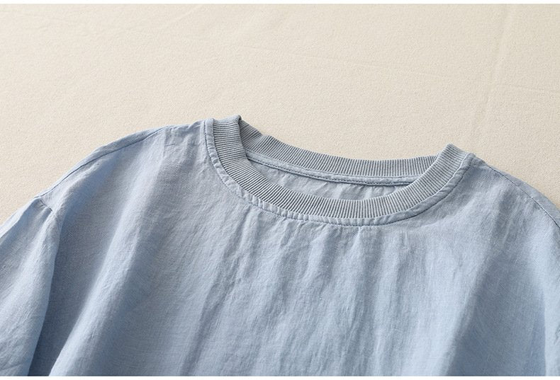レディース トップス Tシャツ 半袖 無地 ゆったり 春夏 カジュアル レトロ 春 夏 ラウンドネック シンプル シャツ 切り替えデザイン プルオーバー リブ レギュラー ポリエステル