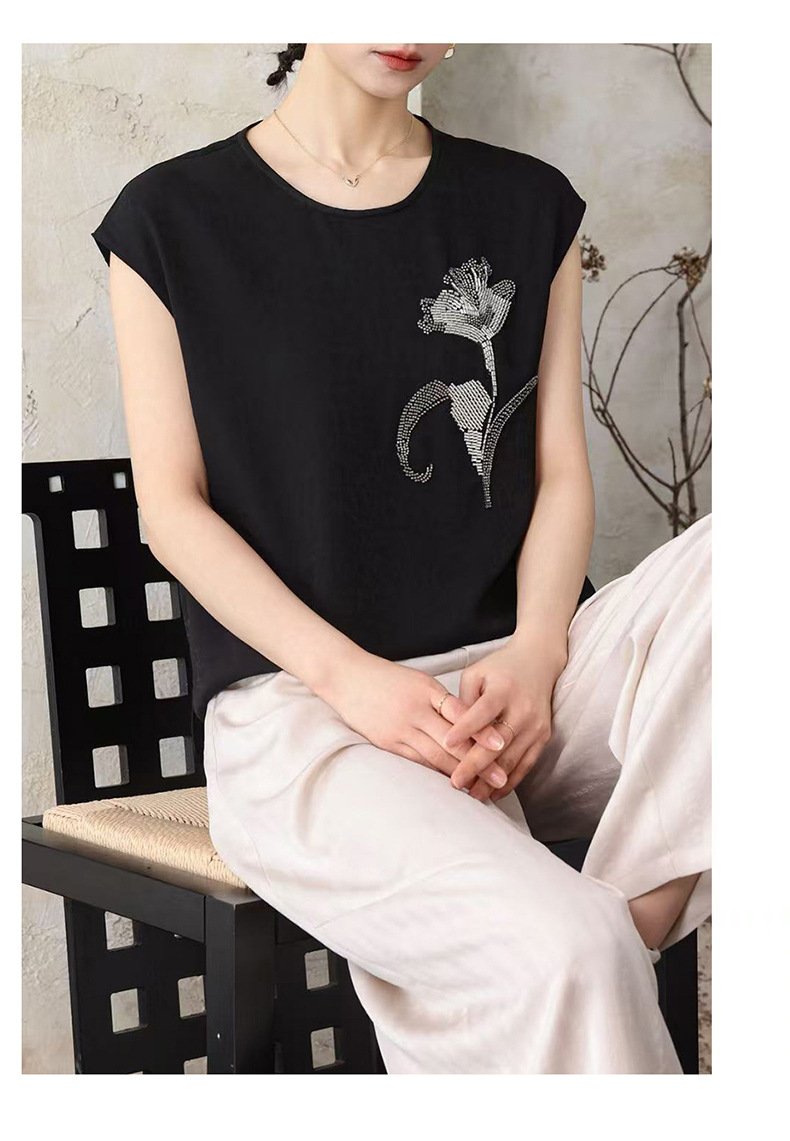 レディース シャツ トップス Tシャツ ノースリーブ ゆったり スリム 春夏 前開き 袖なし 春 夏 膝丈 ラウンドネック 切り替えデザイン ポリエステル レディースシャツ