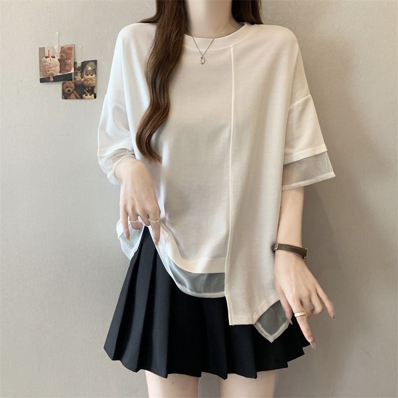 レディース Tシャツ 半袖 ゆったり 春夏 カジュアル 春 夏 ラウンドネック シャツ 切り替えデザイン ステッチ レギュラー