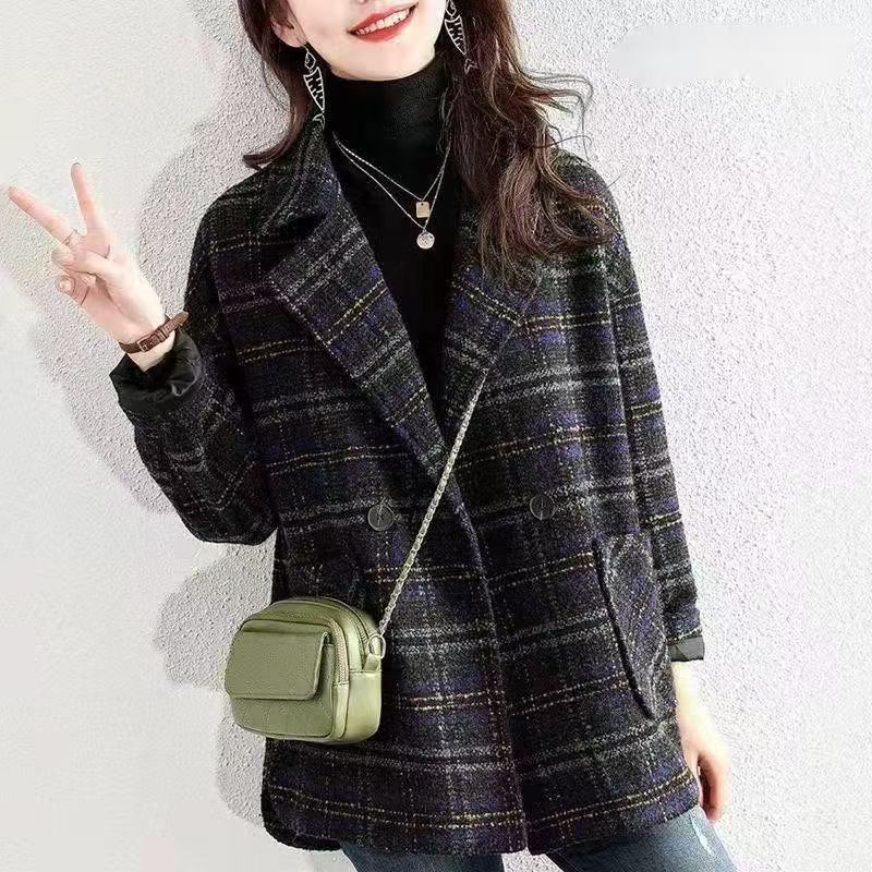レディース コート ジャケット 長袖 チェック柄 ゆったり 春夏 カジュアル レトロ 体型カバー 春 夏 膝丈 秋 シンプル 冬 ウール 切り替えデザイン ボタン ポリエステル 秋冬