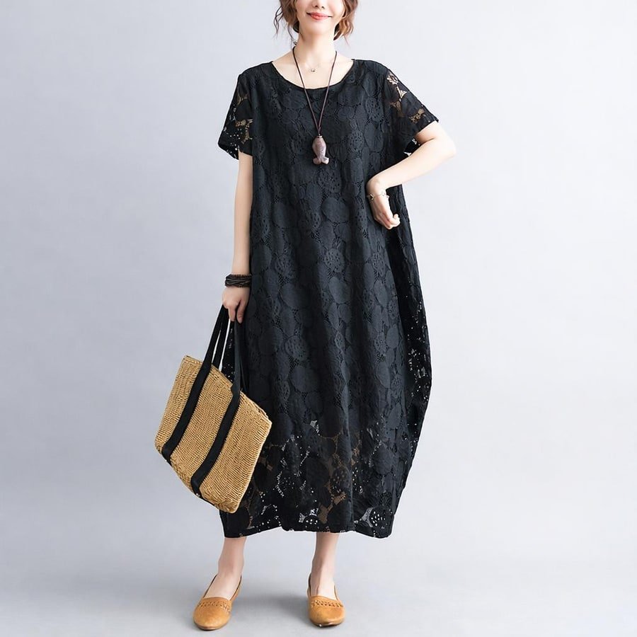 ワンピース ノースリーブ 無地 夏 おしゃれ 春夏 袖なし レース ラウンドネック シンプル 上品