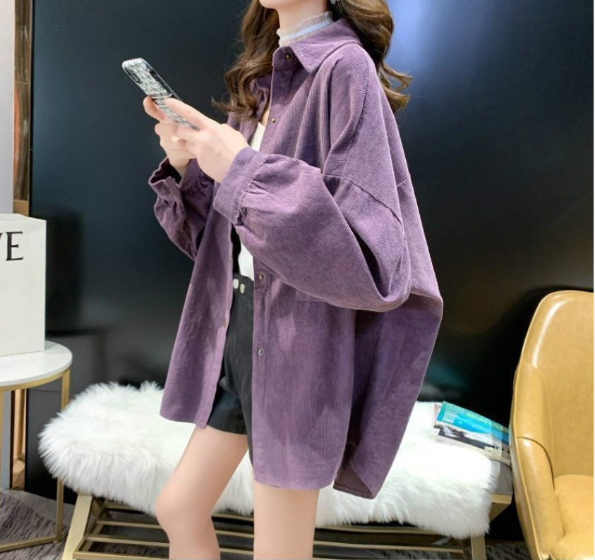 レディース トップス シャツ オーバーサイズ コーデュロイ コーデュロイ 大人カジュアル 長袖 ボリューム袖 ドロップショルダー 萌袖 大人可愛い シンプル おしゃれ こなれ感 ラフ ルーズ 主役級 存在感 抜け感 ナチュラル 無地 秋 冬 デート お出かけ 旅行 女子会 休日 ショッピング カフェ お家時間 ワンマイルコーデ 重ね着 オルチャン 体型カバー 普段使い 着回し レイヤード インスタ映え スタイリッシュ スタイルアップ S M L XL 2XL 3XL ブラック パープル カーキ