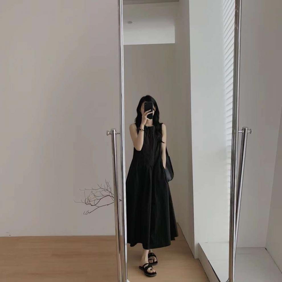 ワンピース ノースリーブ 無地 夏 きれいめ 通勤 春夏 袖なし ラウンドネック シンプル ロング 上品 Aライン