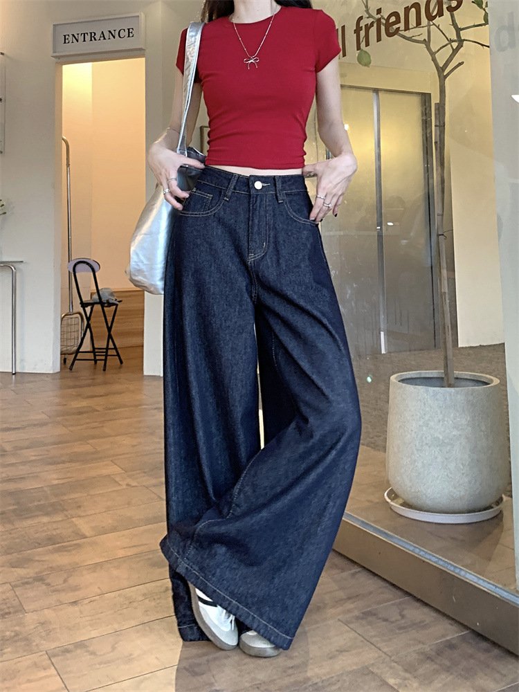 レディース パンツ スリム コットン 綿 デニム 春夏 カジュアル レトロ 春 夏 ロング ストレート ハイウエスト ウォッシュ