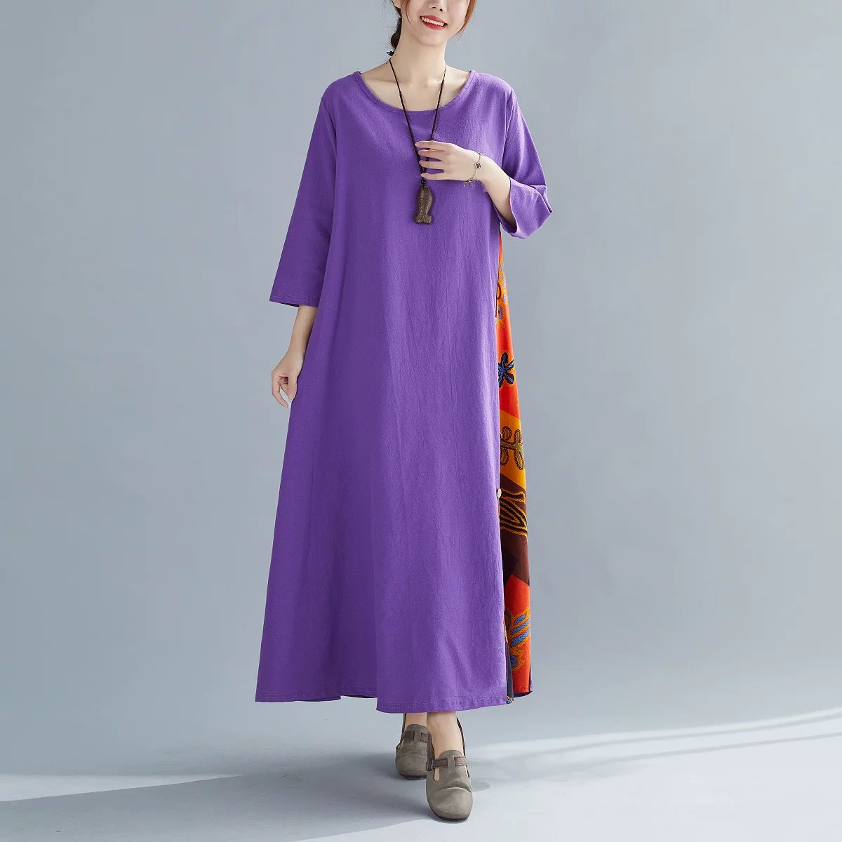 トップス 花柄 無地 春夏 きれいめ レトロ 春 夏 ラウンドネック 秋 シンプル 上品 ロング ステッチ ボタン ポリエステル
