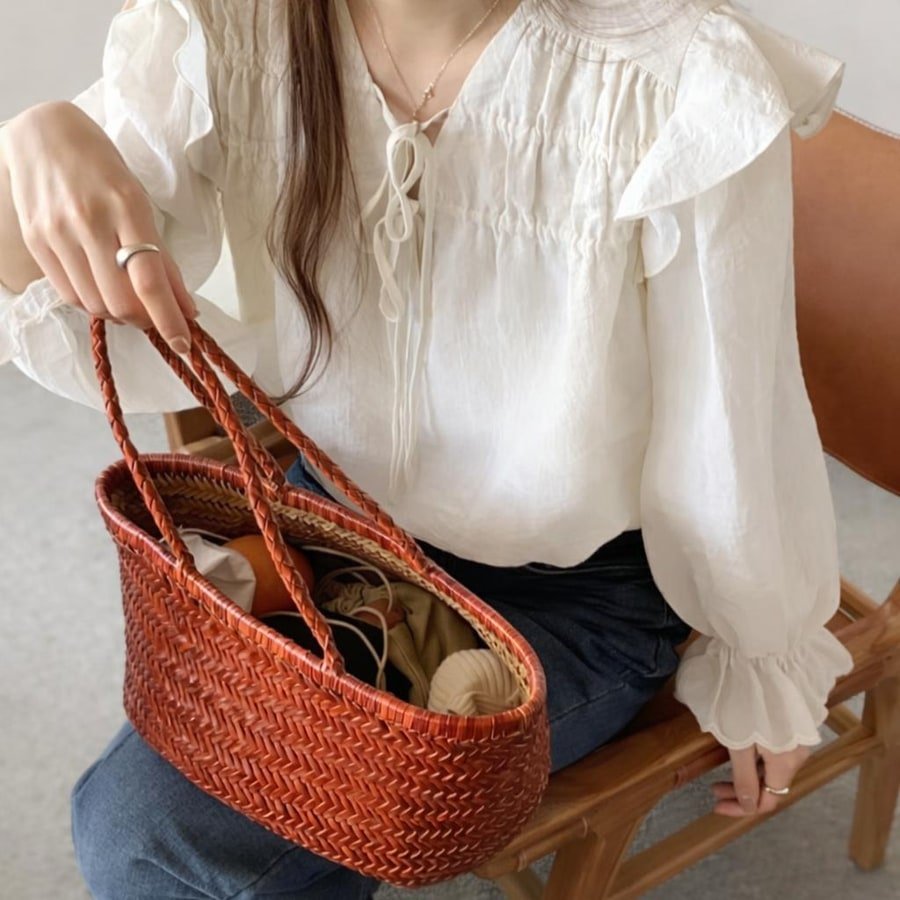 シャツ 長袖 きれいめ 韓国風 前開き Vネック フレア 上品 シフォン フリル タイ ストレッチ