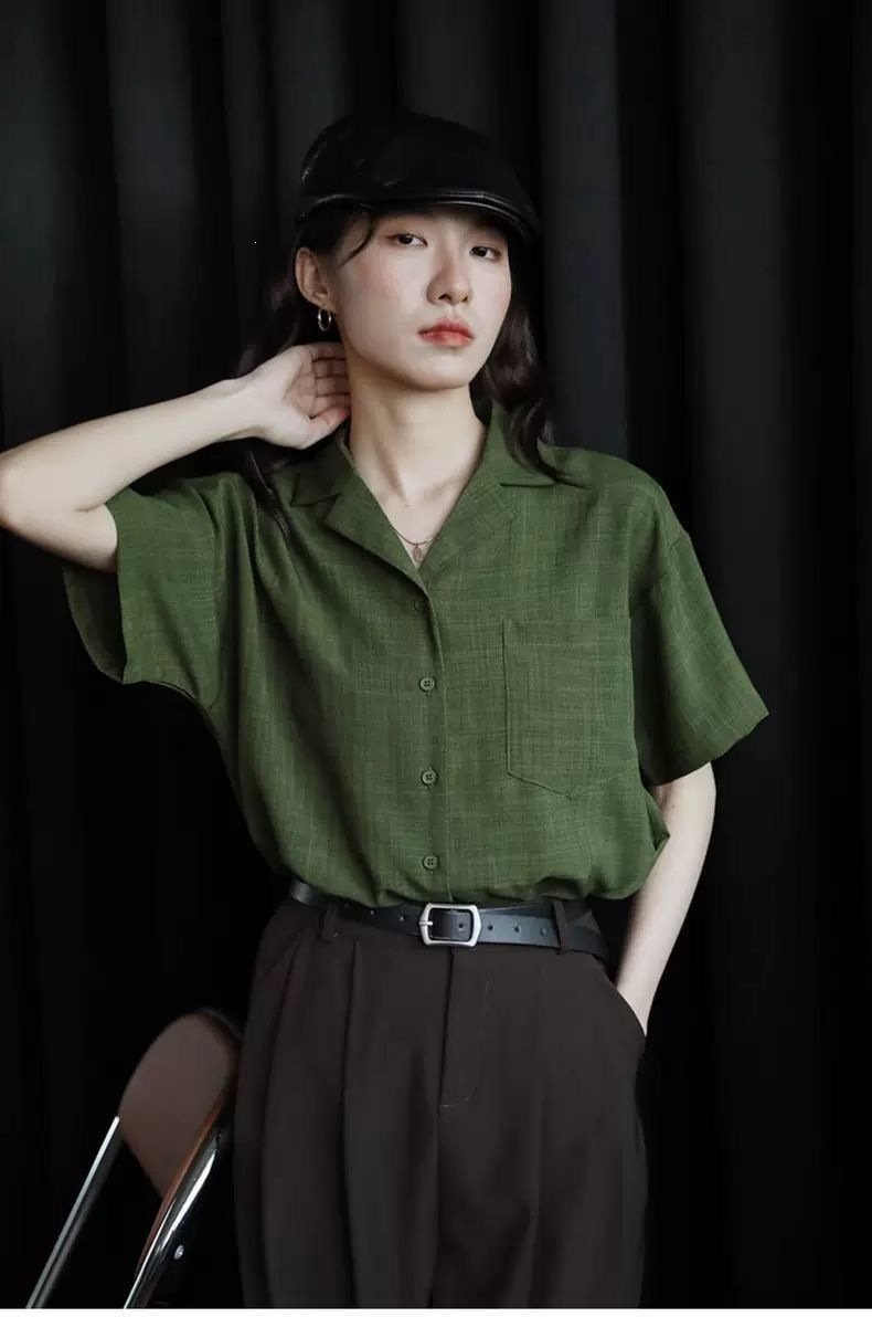 レディース シャツ トップス 半袖 ノースリーブ ゆったり 春夏 カジュアル きれいめ レトロ 前開き 袖なし 春 夏 ラウンドネック 上品 グリーン ボタン