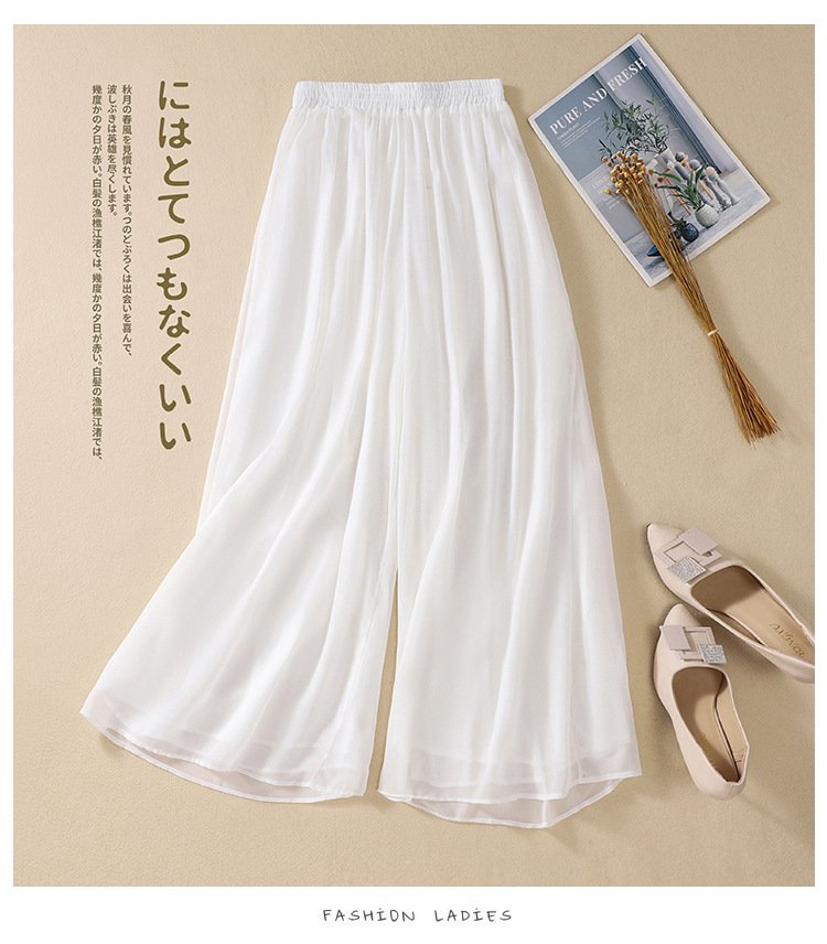 レディース パンツ ワイド 春夏 レトロ 春 白 夏 シフォン 切り替えデザイン ビーチ
