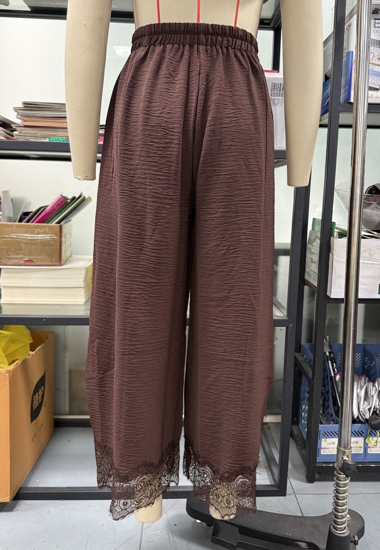 レディース パンツ ボーダー ストライプ ワイド 春夏 カジュアル 春 夏 レース ワイドパンツ 切り替えデザイン ウエストゴム