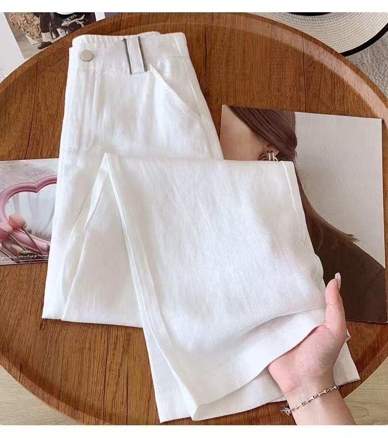 レディース パンツ リネン 春夏 カジュアル きれいめ 春 夏 ストレートパンツ 上品 ストレート 9分丈 薄手 ハイウエスト 伸縮性 ポリエステル