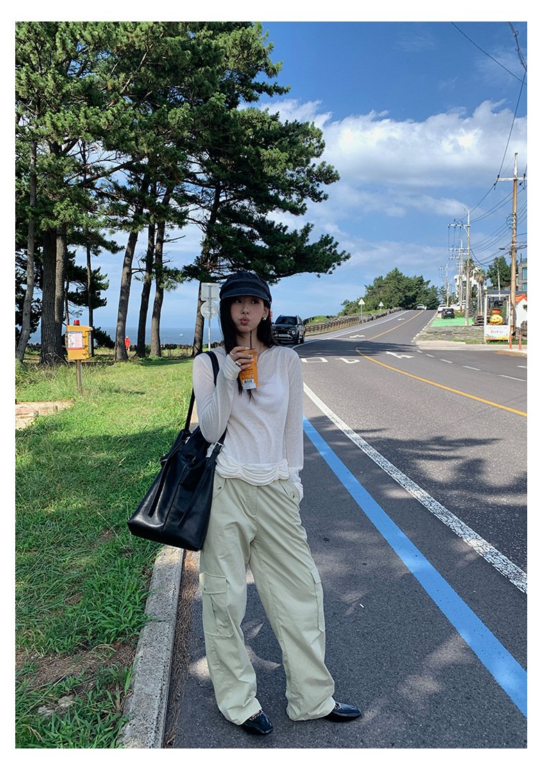 レディース パンツ 無地 ワイド コットン 綿 秋冬 秋 カジュアル シンプル 冬 ロング ワイドパンツ ポケット ハイウエスト