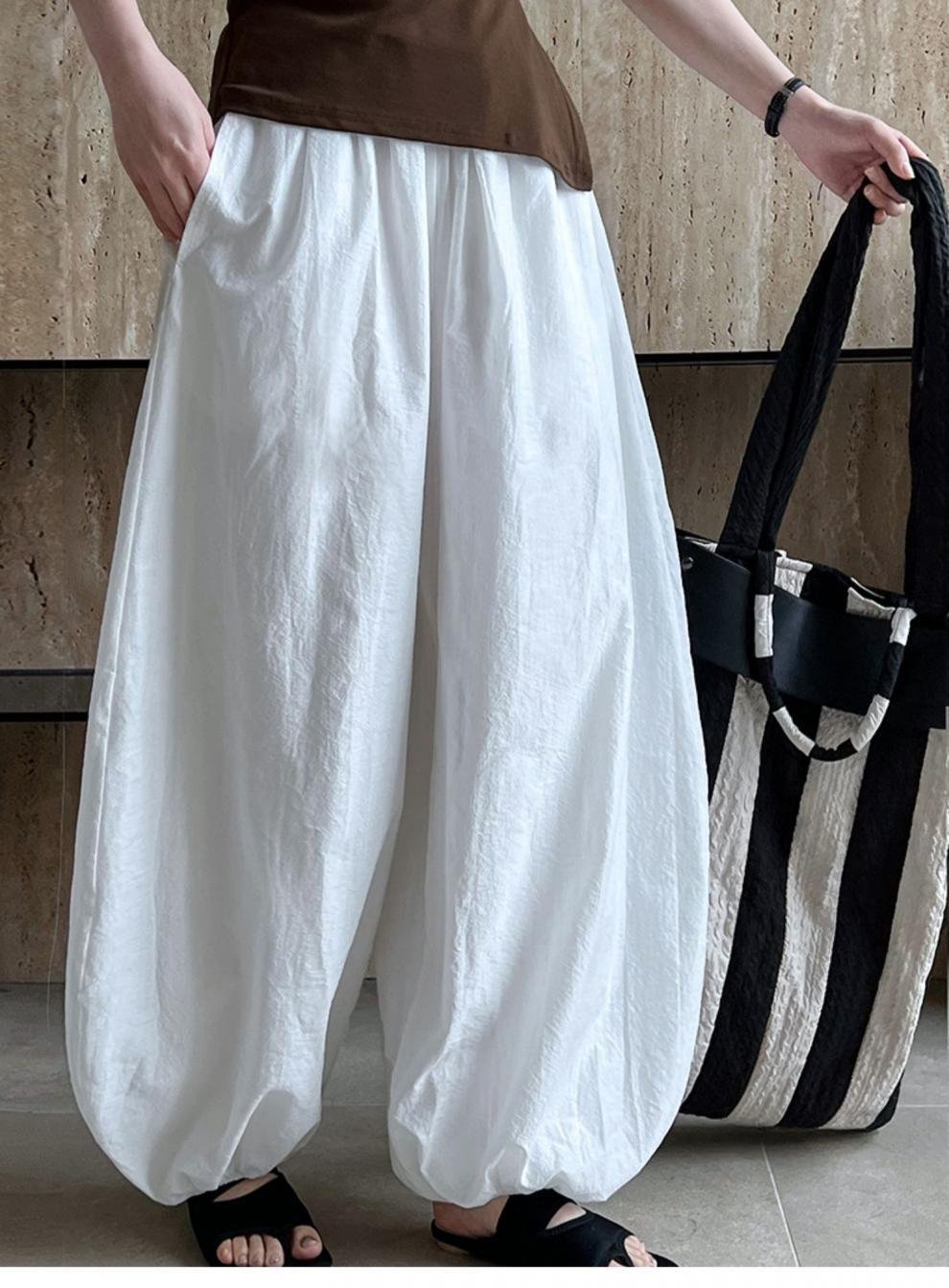 レディース パンツ 無地 ゆったり ワイド コットン 綿 麻 春夏 カジュアル 大きいサイズ 春 夏 シンプル ワイドパンツ ポリエステル