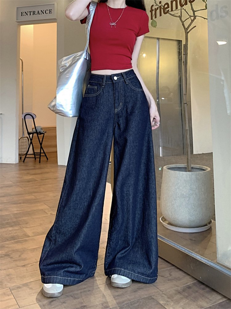 レディース パンツ スリム コットン 綿 デニム 春夏 カジュアル レトロ 春 夏 ロング ストレート ハイウエスト ウォッシュ
