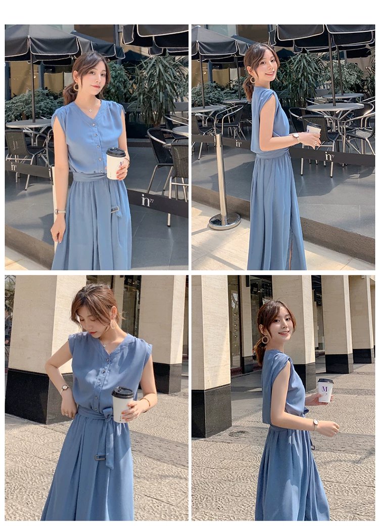 ワンピース ノースリーブ 無地 夏 きれいめ 通勤 春夏 袖なし Vネック シンプル ロング 上品 ウエストマーク