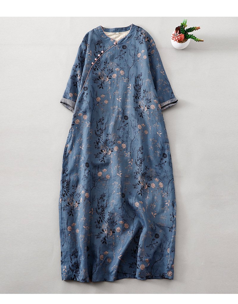 ワンピース ドレス 長袖 春夏 レトロ 韓国ファッション 春 夏 ラウンドネック 上品 チャイナドレス