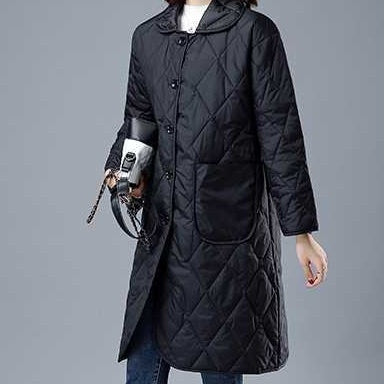 レディース コート アウター 上着 ロングコート キルティングコート 膝丈 長袖 襟付き 丸襟 ストレート Iライン ストリート ポケット 前開き ボタン アメカジ きれいめ シンプル カジュアル 上品 おしゃれ かっこいい レトロ ラフ スポーティー クール 抜け感 ベーシック アクティブ ナチュラル シック 格子柄 秋 冬 お出かけ アウトドア キャンプ 旅行 休日 高原 ガーデン 重ね着 楽ちん 暖かい 防寒 普段使い 着回し レイヤード 定番 M L XL 小さいサイズ 大きいサイズ 黒 ブラック
