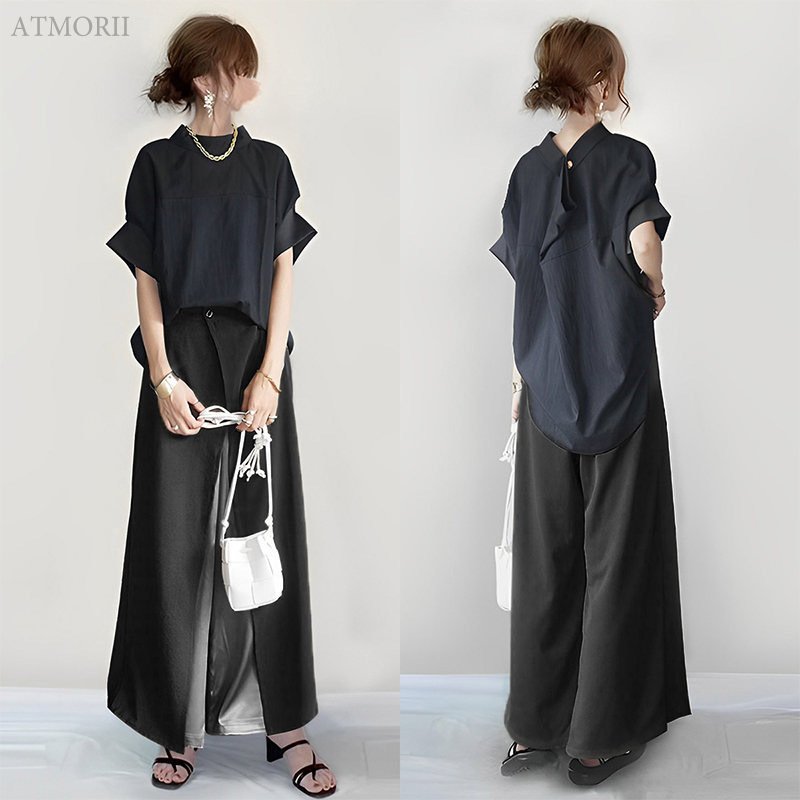 レディース トップス パンツ ボーダー ストライプ ワイド 春夏 きれいめ 春 夏 上品 ワイドパンツ 切り替えデザイン セットアップ ポリエステル