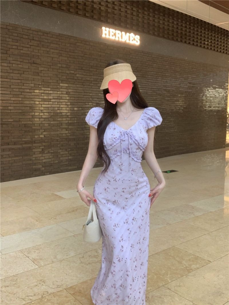 ワンピース ドレス ノースリーブ 花柄 スリム 春夏 ミニ 袖なし Vネック 可愛い 春 フラワー 夏 リゾート ロング Aライン