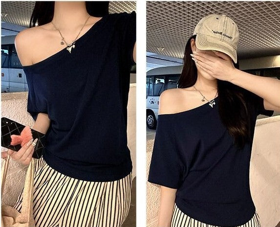 レディース Ｔシャツ オフショルダーＴシャツ オフショルダートップス オフショルＴシャツ トップス カットソー プルオーバー オフショルデザイン 半袖 かわいい 大人可愛い シンプル カジュアル おしゃれ かっこいい こなれ感 ラフ ルーズ 主役級 存在感 抜け感 ナチュラル 無地 春 夏 デート お出かけ リゾート 旅行 海 プール 公園 女子会 休日 ショッピング カフェ お家時間 体型カバー 普段使い 着回し 定番 スタイルアップ スタイリッシュ S M L XL グレー ブラック ネイビーブルー
