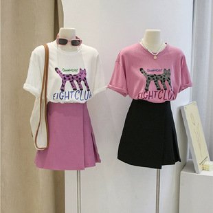 レディース Tシャツ 半袖 プリント ゆったり コットン 綿 カジュアル レトロ 体型カバー 大きいサイズ 男女兼用 ラウンドネック シャツ