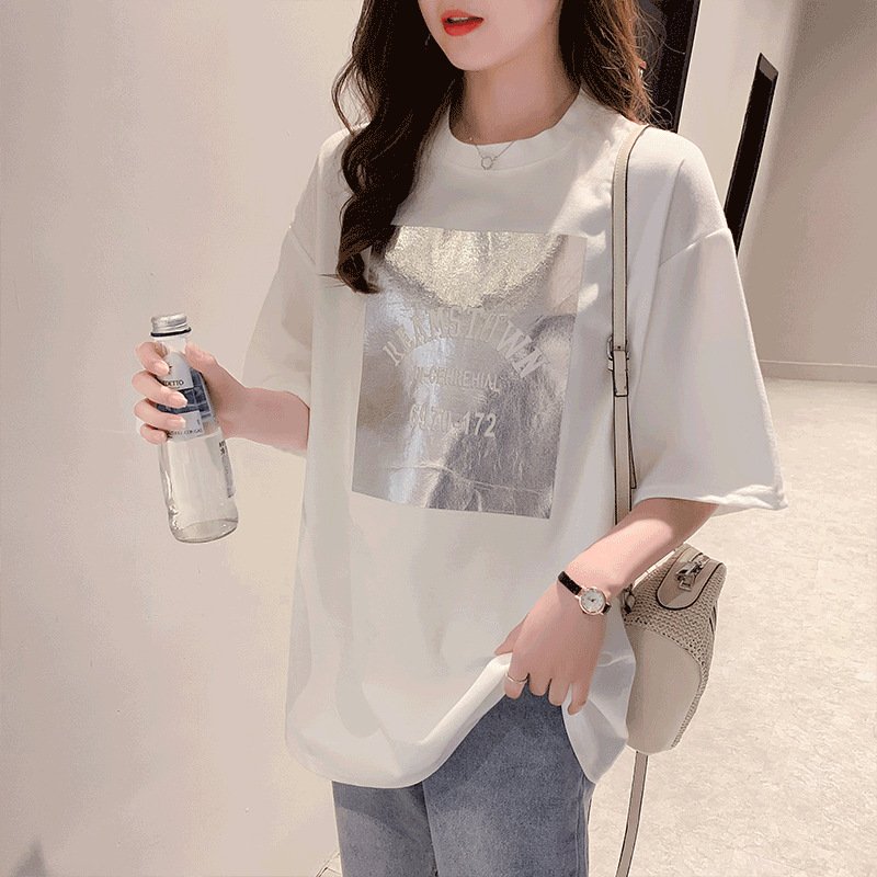 レディース トップス Tシャツ 半袖 プリント ゆったり 夏 体型カバー 大きいサイズ 春夏 ラウンドネック 学生 シャツ ポリエステル