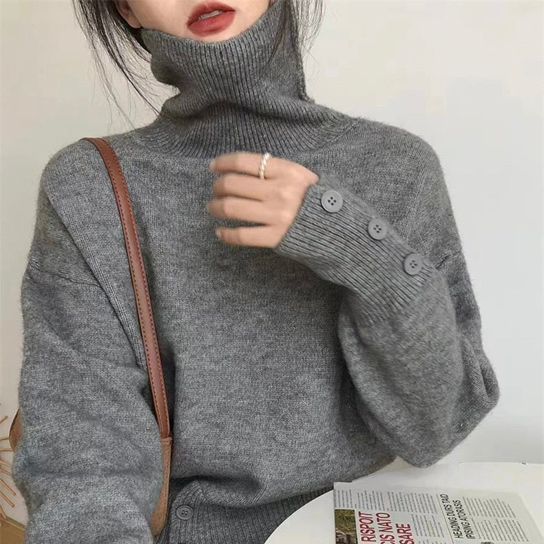 レディース トップス ニット セーター プルオーバー 長袖 カフスリーブ タートルネック フェミニン ストリート リブ コンサバ ボタン アメカジ ニット かわいい 大人可愛い きれいめ シンプル 上品 おしゃれ レトロ こなれ感 ガーリー クール 抜け感 キュート クラシカル ベーシック アメリカン アクティブ ナチュラル 無地 秋 冬 お出かけ 旅行 休日 楽ちん 暖かい 防寒 体型カバー 普段使い 着回し 定番 フリーサイズ ワンサイズ 白 ホワイト 黒 ブラック グレー ベージュ モスグリーン