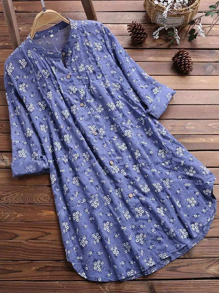 レディース ブラウス シャツ トップス 長袖 花柄 ゆったり コットン 綿 麻 春夏 体型カバー 前開き ミニ 春 夏 ホワイト 膝丈 プルオーバー 襟付き ブルー フェミニン グリーン ポリエステル