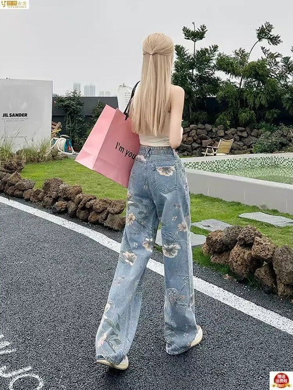 レディース パンツ ボトムス ワイドデニム フラワープリント Gパン ワイド ポケット ハイウエスト ヴィンテージライク デニム ブルーデニム かわいい 大人可愛い シンプル カジュアル おしゃれ かっこいい こなれ感 ラフ 主役級 存在感 抜け感 ナチュラル 花柄 フラワー ロングシーズン シーズンレス デート お出かけ イベント 女子会 休日 ショッピング カフェ 体型カバー 美脚 脚長 普段使い 着回し インスタ映え スタイリッシュ スタイルアップ S M L XL 2XL 3XL ブルー