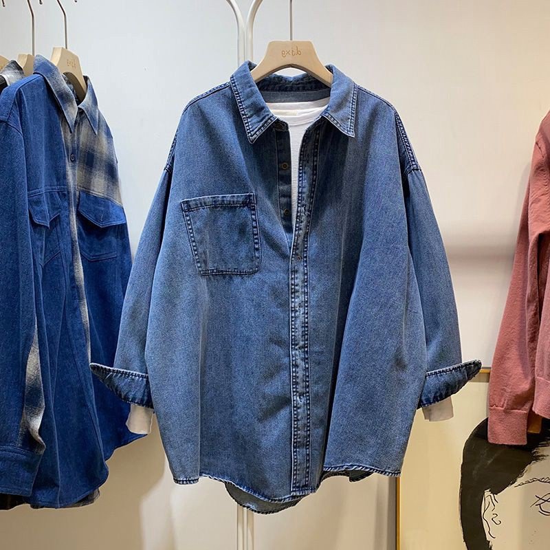 レディース シャツ トップス ジャケット 長袖 無地 ゆったり デニム 春 秋冬 レトロ 体型カバー 春夏 前開き ブルーデニム 秋 シンプル 冬 襟付き ブルー インナー ポリエステル 着痩せ