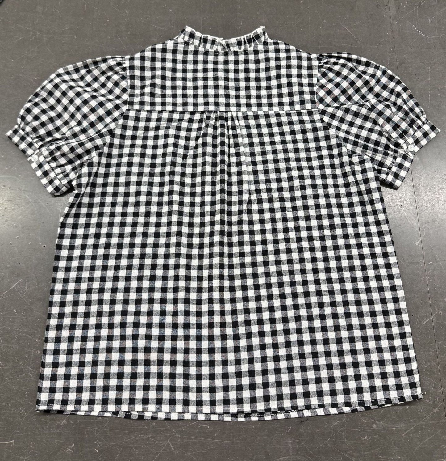レディース シャツ 半袖 チェック柄 ゆったり コットン 綿 春夏 体型カバー 前開き 春 夏 フリル パフスリーブ 海 レギュラー ボタン